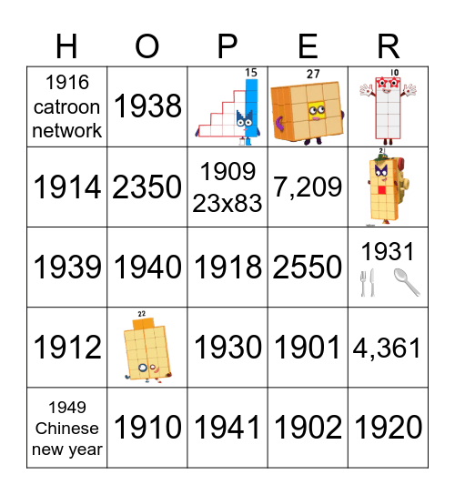 Number blocks Bingo Card