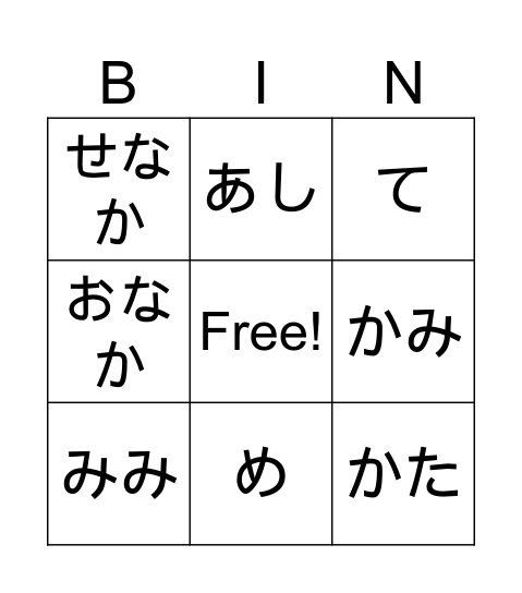 からだ Bingo Card