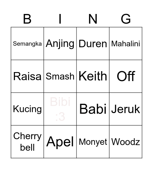 Youngwoo Bingo Card