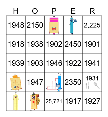 Number blocks Bingo Card
