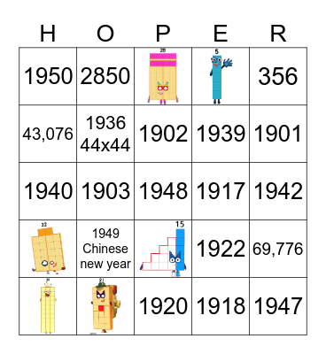 Number blocks Bingo Card