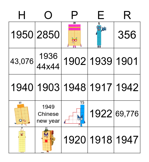 Number blocks Bingo Card