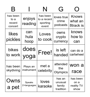 Get to Know You Bingo!!! Bingo Card