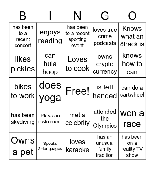 Get to Know You Bingo!!! Bingo Card