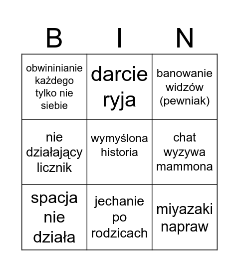 Bingo Mammona Bingo Card
