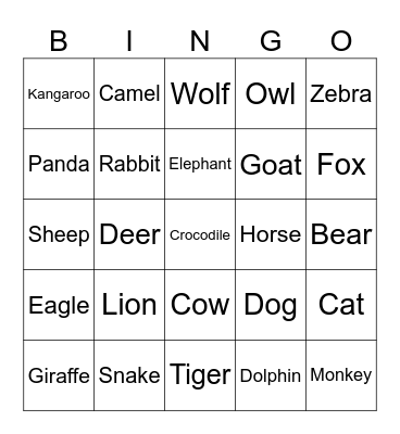 Animals BINGO Card