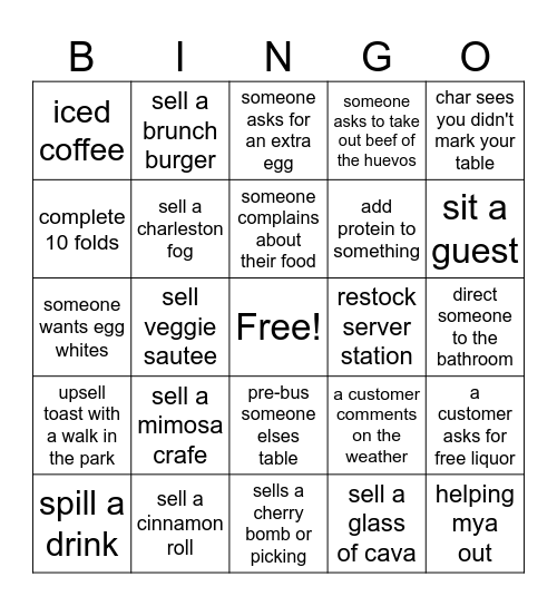Brunch Bingo Card