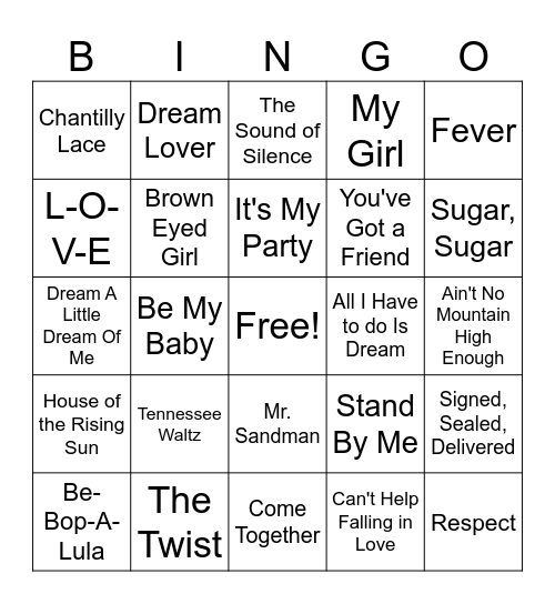 Oldies Music Bingo Card