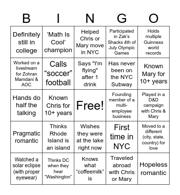 Wedding Bingo Card