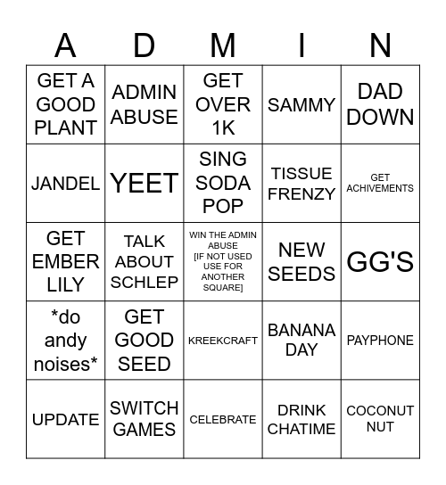 GROW A GARDEN Bingo Card