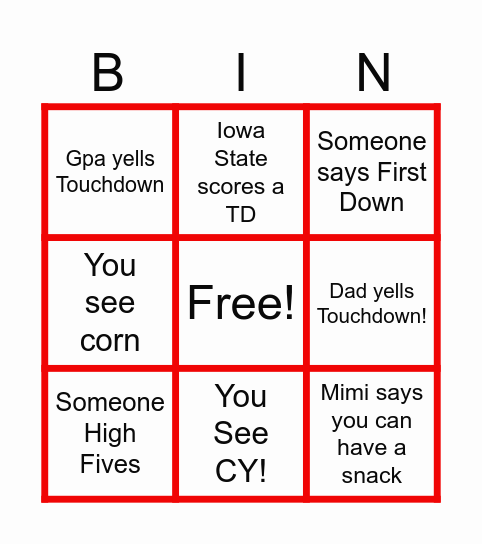 Iowa State vs Kansas State Bingo Card