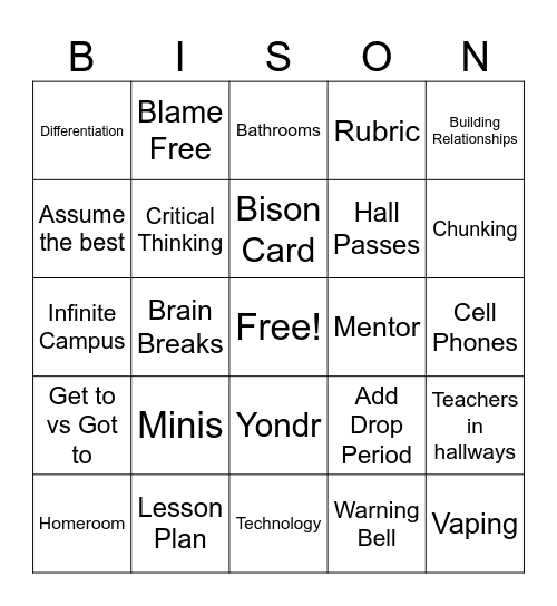 BISON BINGO Card