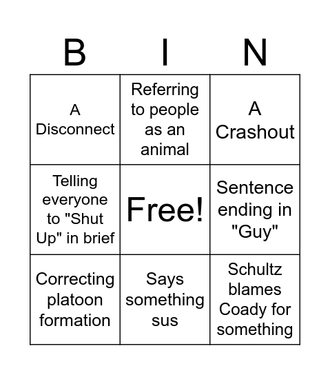Schultz Bingo 23/08 Bingo Card