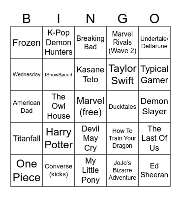 Fortnite Collabs Bingo Card