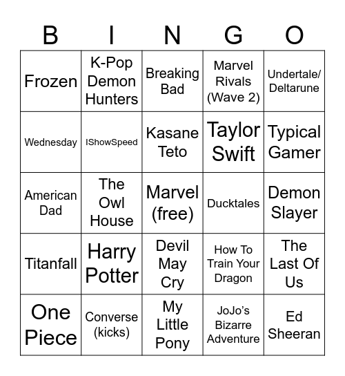 Fortnite Collabs Bingo Card