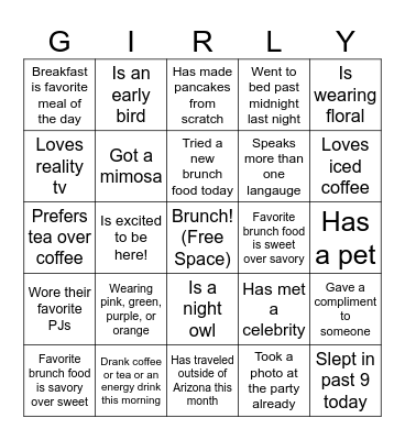 Sip, Sparkle, Socialize Bingo Card