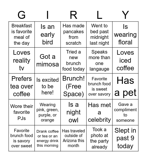 Sip, Sparkle, Socialize Bingo Card
