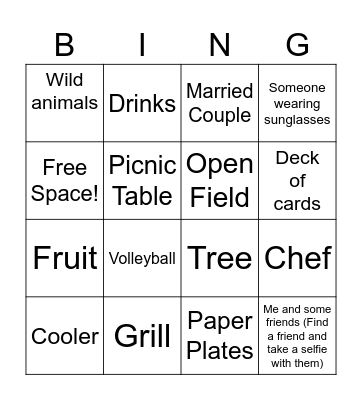 Take-A-Picture Bingo Card