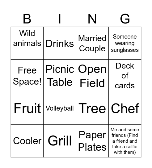 Take-A-Picture Bingo Card