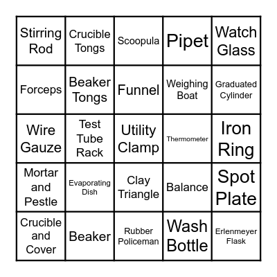 Lab Equipment Bingo Card
