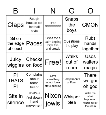 Tyler's football bingo Card