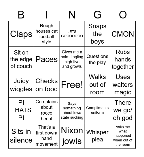 Tyler's football bingo Card