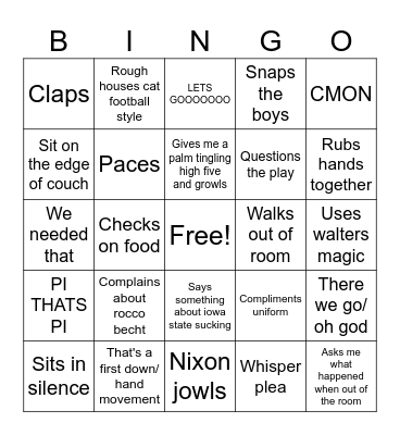 Tyler's football bingo Card