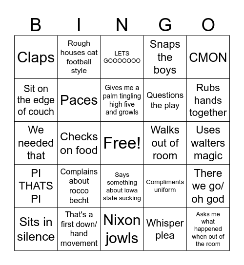 Tyler's football bingo Card