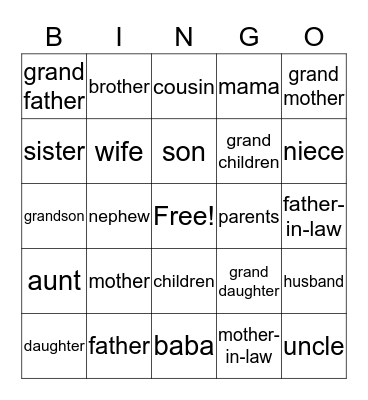 Family Bingo Card