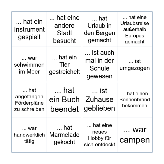 F E R I E N - B I N G O Bingo Card