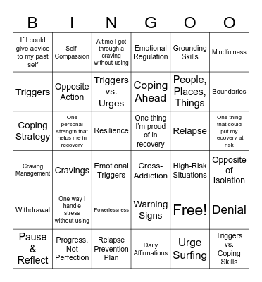 Recovery 101 Bingo Card
