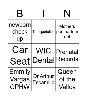 Getting Ready For Your Due Date Bingo Card