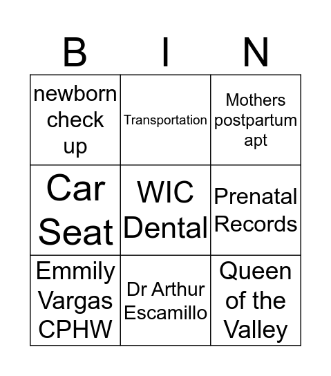 Getting Ready For Your Due Date Bingo Card