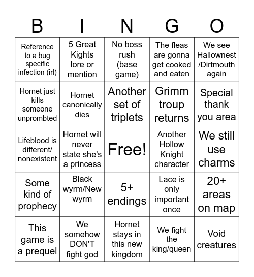 Silksong Bingo Card