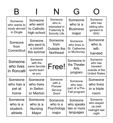 SHU People Bingo! Bingo Card