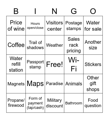 NPI Gift Shop Bingo Card