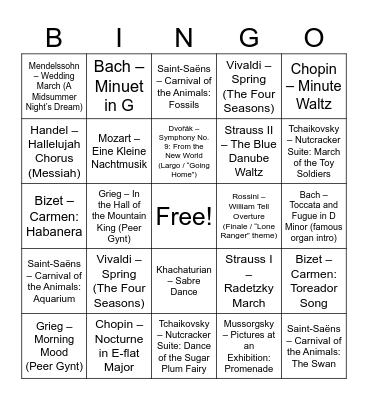 Classical Music Bingo! Bingo Card