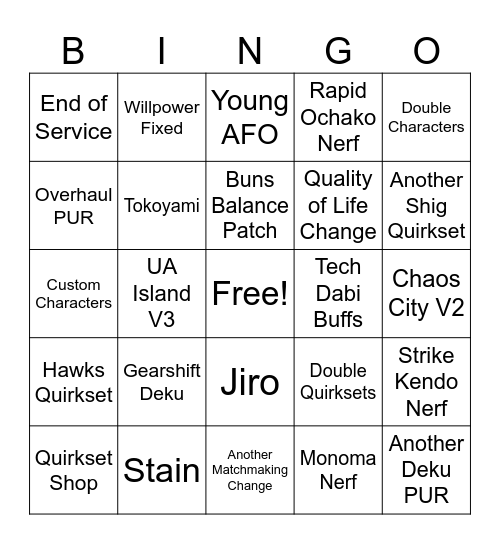 MHUR Season 13 Bingo Card