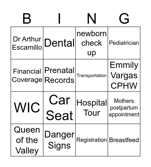 Getting Ready For Your Due Date Bingo Card