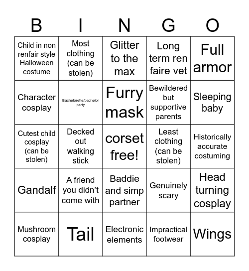 Ren Faire 2025 Bingo Card