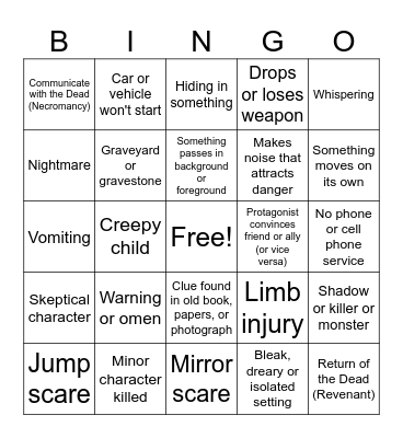 Horror Stories BINGO Card