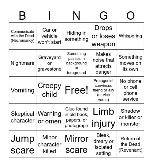 Horror Stories BINGO Card