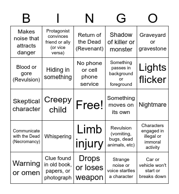 Horror Stories BINGO Card