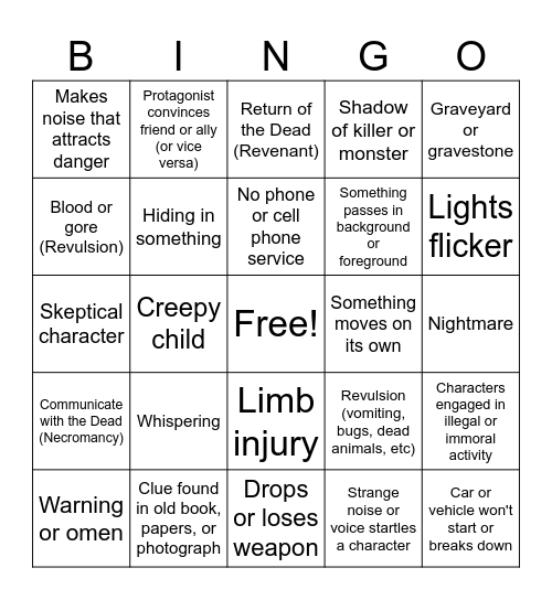 Horror Stories BINGO Card