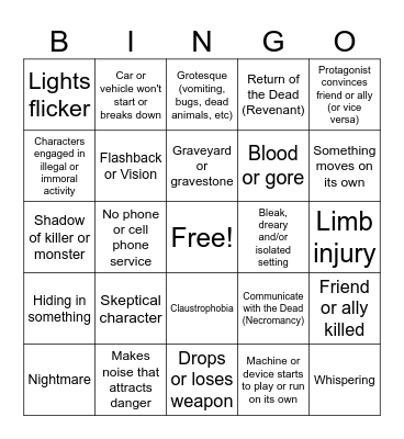 Horror Stories BINGO Card