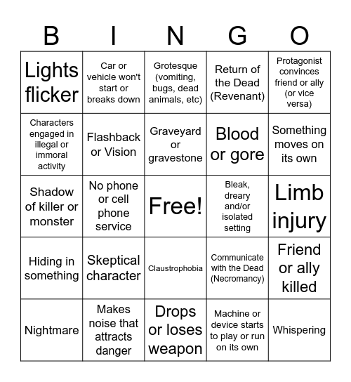 Horror Stories BINGO Card