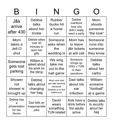 Debbie Extravaganza Bingo Card