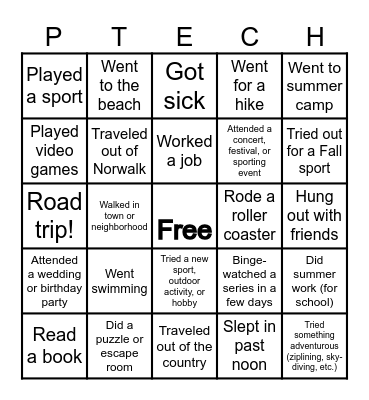 Back to School BINGO Card