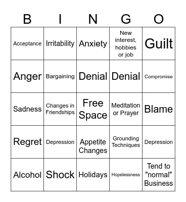 Grief Bingo Card