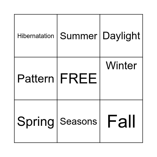 4 Seasons Bingo Card